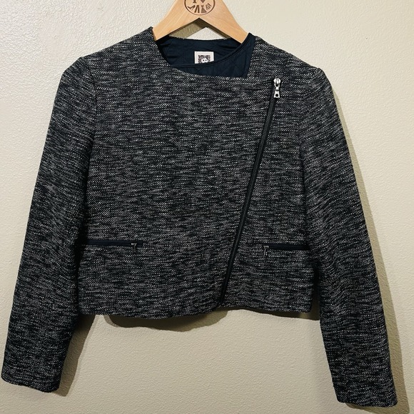 Anne Klein Cropped Biker Moto Style Jacket Tweed Quilted Inside Women's Size 4 - Picture 1 of 10